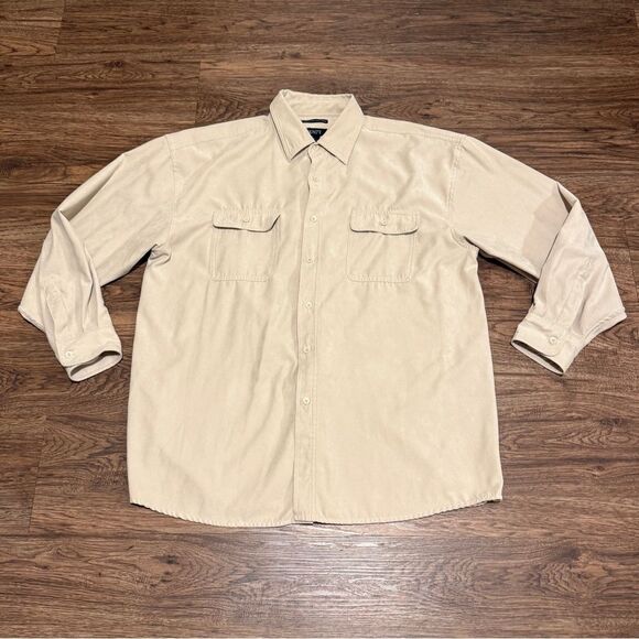 Bruno Sueded Microfiber Long Sleeve Button-Up Shirt Cream Beige Size XL - Picture 2 of 11